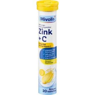 Mivolis Zinc + C supplement bottle on a white background