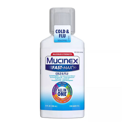 mucinex fast max, mucinex severe cold and flu, cold and flu relief, cough suppressant, expectorant, guaifenesin, dextromethorphan, acetaminophen, phenylephrine, chest congestion relief, mucus relief, nasal congestion relief, sinus pressure relief, fever reducer, mucinex liquid, mucinex fast-max severe, муцинекс, сильная простуда и грипп, средство от кашля, отхаркивающее средство, гуайфенезин, декстрометорфан, ацетаминофен, фенилэфрин, заложенность носа, давление в пазухах, жаропонижающее, средство от просту