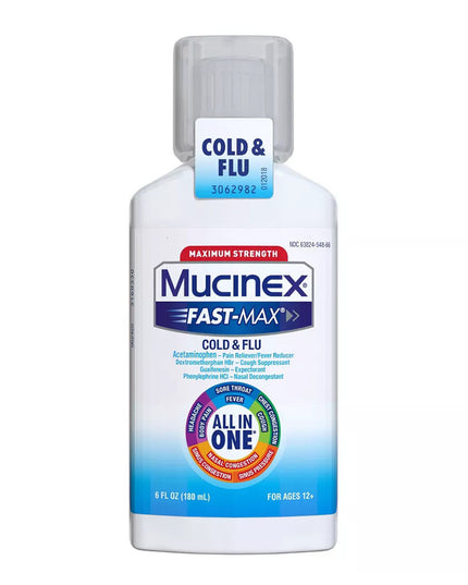 mucinex fast max, mucinex severe cold and flu, cold and flu relief, cough suppressant, expectorant, guaifenesin, dextromethorphan, acetaminophen, phenylephrine, chest congestion relief, mucus relief, nasal congestion relief, sinus pressure relief, fever reducer, mucinex liquid, mucinex fast-max severe, муцинекс, сильная простуда и грипп, средство от кашля, отхаркивающее средство, гуайфенезин, декстрометорфан, ацетаминофен, фенилэфрин, заложенность носа, давление в пазухах, жаропонижающее, средство от просту