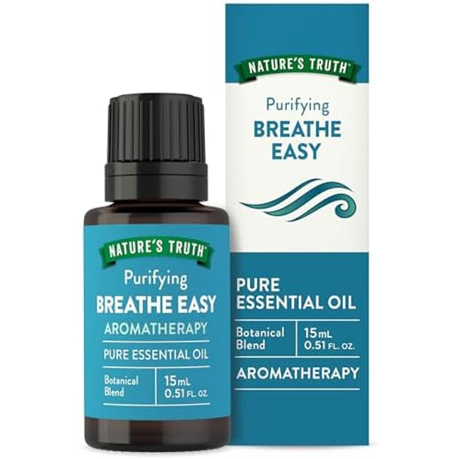 nature's truth breathe easy, breathe easy essential oil, purifying essential oil, eucalyptus oil, peppermint oil, lemon oil, tea tree oil, ravensara oil, essential oil blend, aromatherapy, diffuser oil, massage oil, pure essential oil, gc ms tested, non gmo essential oil, gluten free essential oil, home fragrance, масло для легкого дыхания, эфирное масло для дыхания, смесь эфирных масел, масло эвкалипта, масло мяты перечной, масло лимона, масло чайного дерева, масло равенсары, ароматерапия, масло для диффуз