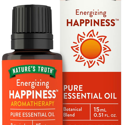 nature's truth energizing happiness, happiness essential oil, energizing essential oil, pure essential oil, aromatherapy blend, cedarwood oil, lemon oil, spearmint oil, grapefruit oil, tangerine oil, myrtle oil, nutmeg oil, jasmine oil, diffuser oil, massage oil, uplifting essential oil, fruity essential oil, gc ms tested, non gmo essential oil, gluten free essential oil, масло для счастья, бодрящее эфирное масло, смесь эфирных масел, масло кедра, масло лимона, масло мяты, масло грейпфрута, масло мандарина,