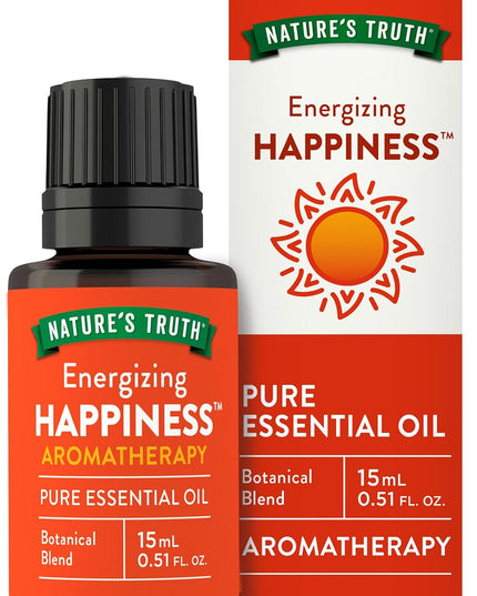 nature's truth energizing happiness, happiness essential oil, energizing essential oil, pure essential oil, aromatherapy blend, cedarwood oil, lemon oil, spearmint oil, grapefruit oil, tangerine oil, myrtle oil, nutmeg oil, jasmine oil, diffuser oil, massage oil, uplifting essential oil, fruity essential oil, gc ms tested, non gmo essential oil, gluten free essential oil, масло для счастья, бодрящее эфирное масло, смесь эфирных масел, масло кедра, масло лимона, масло мяты, масло грейпфрута, масло мандарина,