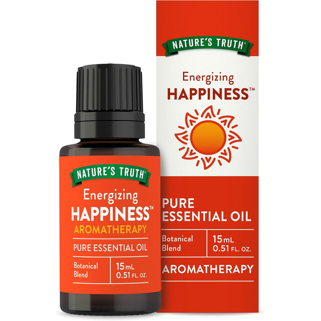 nature's truth energizing happiness, happiness essential oil, energizing essential oil, pure essential oil, aromatherapy blend, cedarwood oil, lemon oil, spearmint oil, grapefruit oil, tangerine oil, myrtle oil, nutmeg oil, jasmine oil, diffuser oil, massage oil, uplifting essential oil, fruity essential oil, gc ms tested, non gmo essential oil, gluten free essential oil, масло для счастья, бодрящее эфирное масло, смесь эфирных масел, масло кедра, масло лимона, масло мяты, масло грейпфрута, масло мандарина,