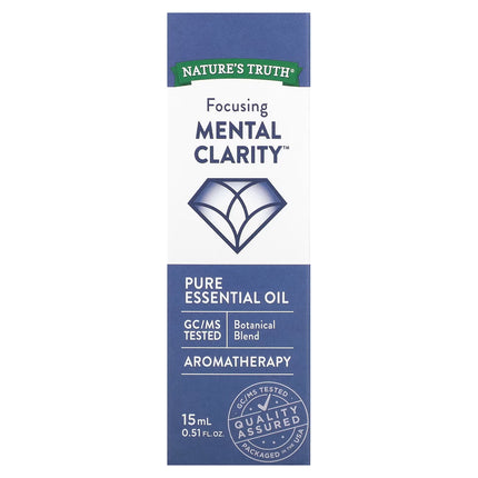 nature's truth mental clarity, focusing mental clarity, mental clarity essential oil, essential oil blend, aromatherapy oil, focus essential oil, rosemary oil, peppermint oil, basil oil, lemon oil, bergamot oil, cardamom oil, ylang ylang oil, geranium oil, chamomile oil, jasmine oil, diffuser oil, pure essential oil, gc ms tested, nature's truth aromatherapy, масло для концентрации, эфирное масло для ясности ума, смесь эфирных масел, ароматерапия, масло розмарина, масло мяты перечной, масло базилика, масло 