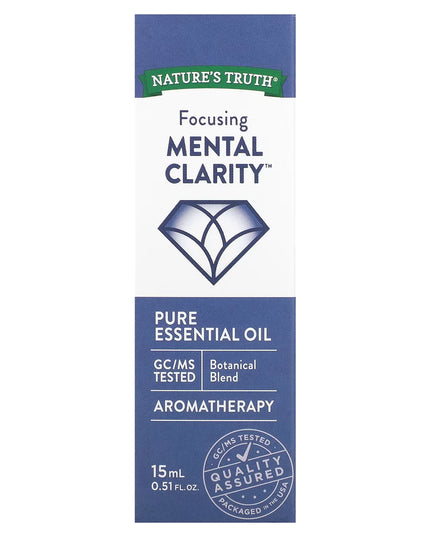 nature's truth mental clarity, focusing mental clarity, mental clarity essential oil, essential oil blend, aromatherapy oil, focus essential oil, rosemary oil, peppermint oil, basil oil, lemon oil, bergamot oil, cardamom oil, ylang ylang oil, geranium oil, chamomile oil, jasmine oil, diffuser oil, pure essential oil, gc ms tested, nature's truth aromatherapy, масло для концентрации, эфирное масло для ясности ума, смесь эфирных масел, ароматерапия, масло розмарина, масло мяты перечной, масло базилика, масло 