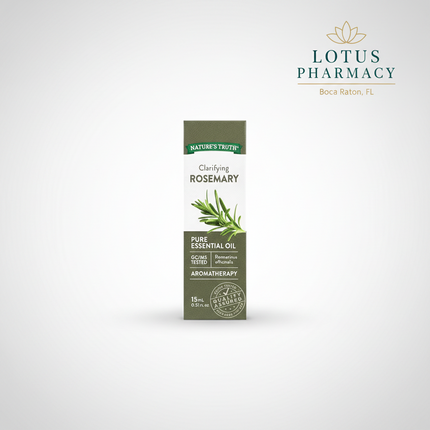 Nature's Truth Clarifying Rosemary Pure Essential Oil is a&nbsp;100% pure, steam-distilled essential oil derived from the flowering tops and leaves of Rosmarinus officinalis. It features a fresh, herbaceous, woody aroma that helps create an invigorating and clarifying atmosphere. Ideal for aromatherapy, diffusers, massage (when diluted), baths, yoga, meditation, and DIY home fragrance projects, this premium-quality essential oil is GC/MS tested for purity, non-GMO, gluten-free, paraben-free, and contains no