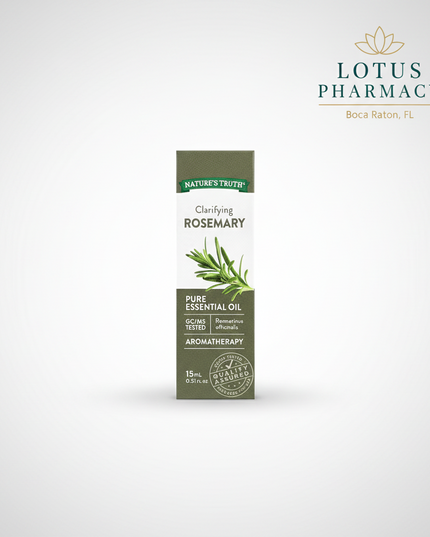 Nature's Truth Clarifying Rosemary Pure Essential Oil is a&nbsp;100% pure, steam-distilled essential oil derived from the flowering tops and leaves of Rosmarinus officinalis. It features a fresh, herbaceous, woody aroma that helps create an invigorating and clarifying atmosphere. Ideal for aromatherapy, diffusers, massage (when diluted), baths, yoga, meditation, and DIY home fragrance projects, this premium-quality essential oil is GC/MS tested for purity, non-GMO, gluten-free, paraben-free, and contains no
