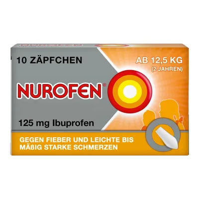 Nurofen packaging for children over 12.5 kg with red and orange design.