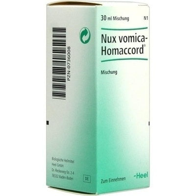 Nux vomica-Homaccord packaging with a barcode on a white background