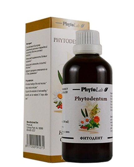 Bottle and packaging of Phytodentum by PhytoLab on a white background