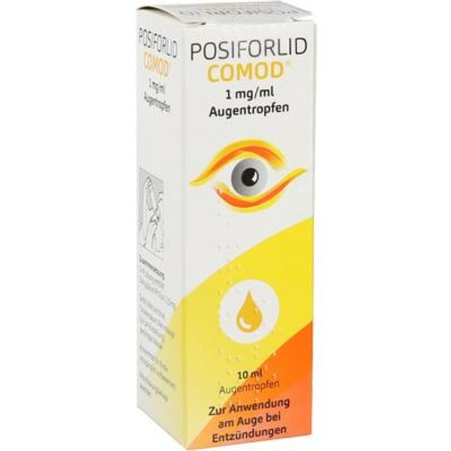 Posiforlid Comod eye drop packaging on a white background