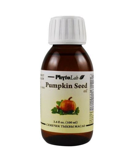 Bottle of PhytoLab Pumpkin Seed oil on a white background