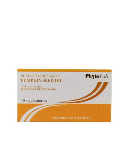 Box of Phyto Lab suppositories with pumpkin seed oil on a white background
