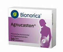 Bionorica Agnucaston packaging with a pregnant woman illustration on a white background