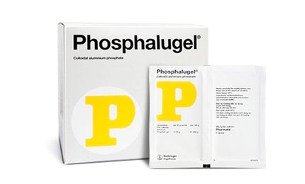 Phosphalugel packaging with a yellow 'P' on a white background