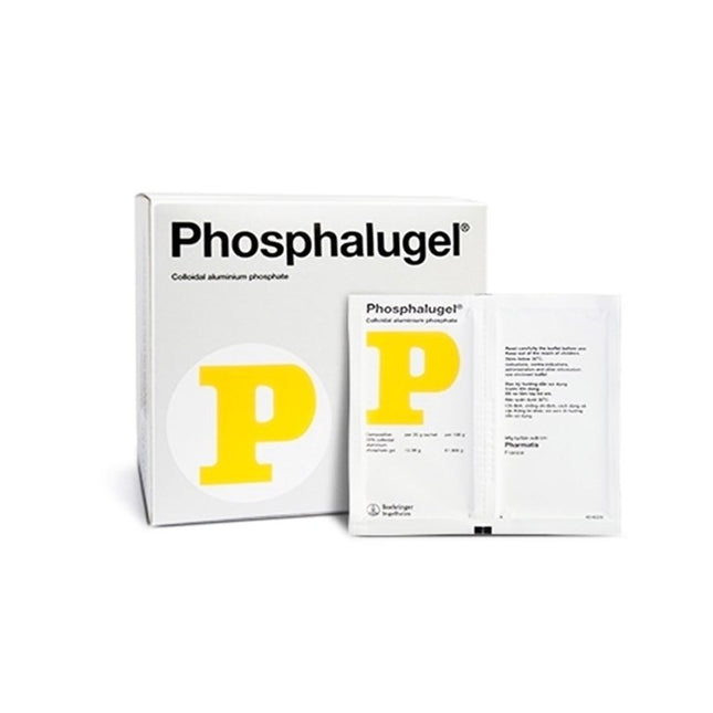 Phosphalugel packaging with a yellow 'P' on a white background