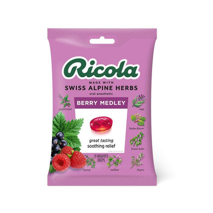 ricola berry medley, ricola throat drops, ricola swiss alpine herbs, berry medley drops, oral anesthetic drops, sore throat relief, menthol throat drops, sugar free lozenges, swiss herbs, throat comfort, cooling throat drops, cold and flu relief, ricola lozenges, рикола ягодный микс, рикола леденцы, швейцарские травы, леденцы для горла, боль в горле, ментоловые леденцы, облегчение боли в горле, без сахара, травяные леденцы, простуда и грипп, ricola berry medley, pastillas ricola, hierbas suizas, alivio para