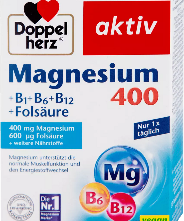 Doppelherz Magnesium 400 + B1 + B6 + B12 + Folic Acid, 30 Tablets