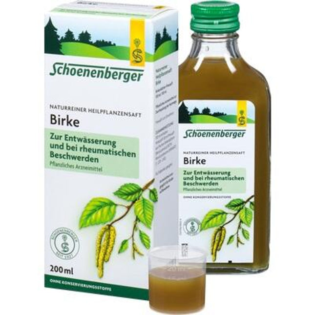Schoenenberger birch syrup packaging with bottle, box, and glass of syrup.