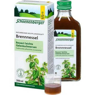 Schoenenberger Brennessel syrup bottle and packaging on a white background