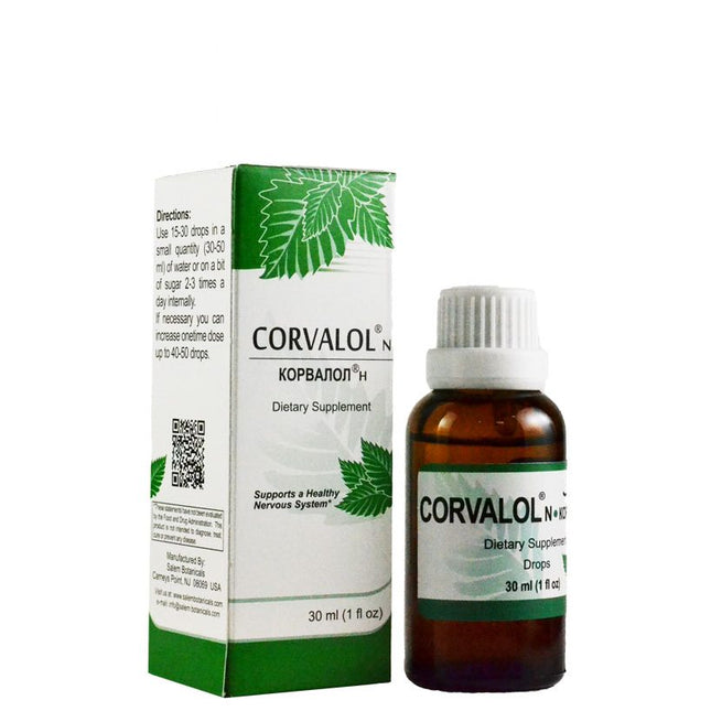 Corvalol dietary supplement bottle and packaging on a white background