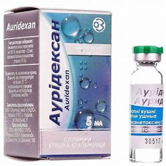 Auridexan packaging and vial on a white background