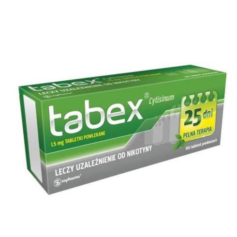 Box of tabex Cytisimum with green and white design on a white background