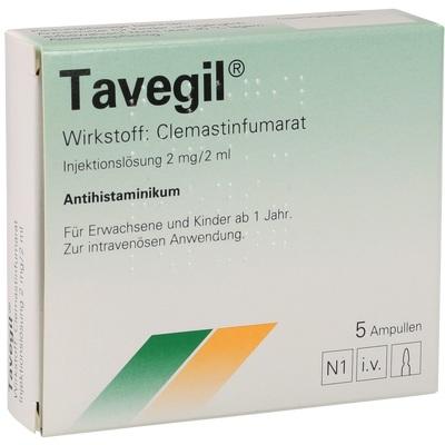 Box of Tavegil medication with green and orange design