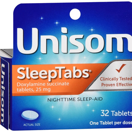 Unisom SleepTabs Sleep-Aid Tablets (Doxylamine Succinate 25 mg) for Occasional Sleeplessness – 32 Tablets