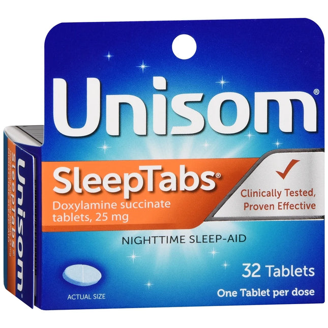 Unisom SleepTabs Sleep-Aid Tablets (Doxylamine Succinate 25 mg) for Occasional Sleeplessness – 32 Tablets