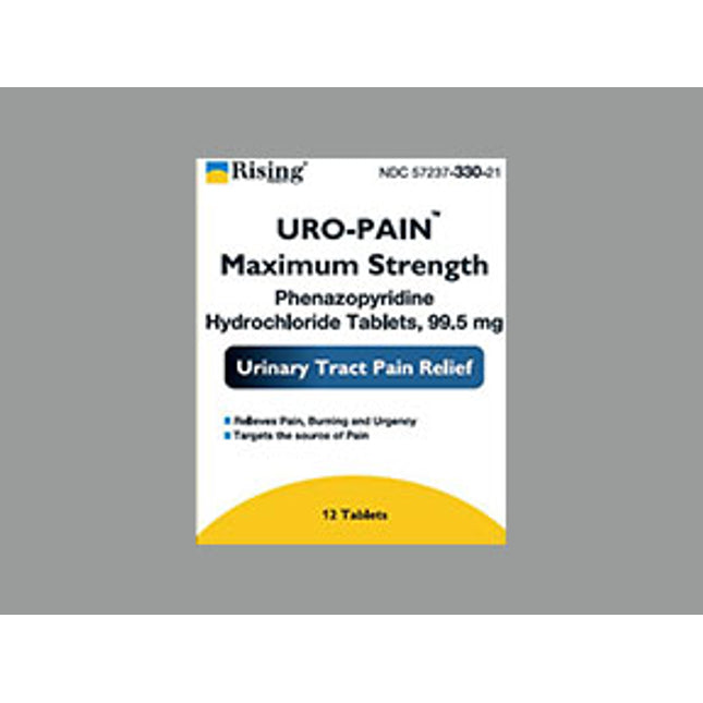 Rising URO-PAIN Maximum Strength medication packaging on a gray background