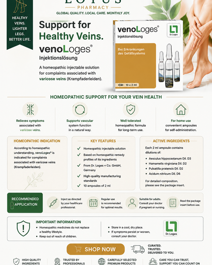 venoLoges® Injection Solution – 10 × 2 mL Ampoules | Homeopathic Medicine for Varicose Vein Complaints