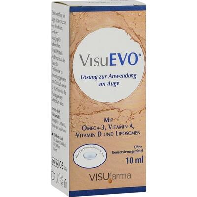 VisuEVO eye solution box with visible text and branding on a white background