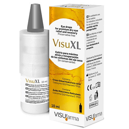 VisuXL eye drop bottle and packaging on a white background
