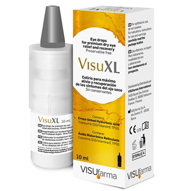 VisuXL eye drop bottle and packaging on a white background