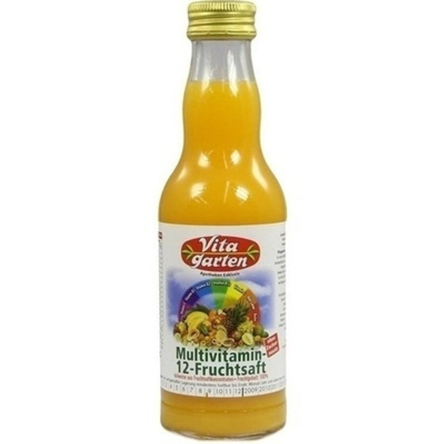 Bottle of Vita Garten multivitamin fruit juice on a white background