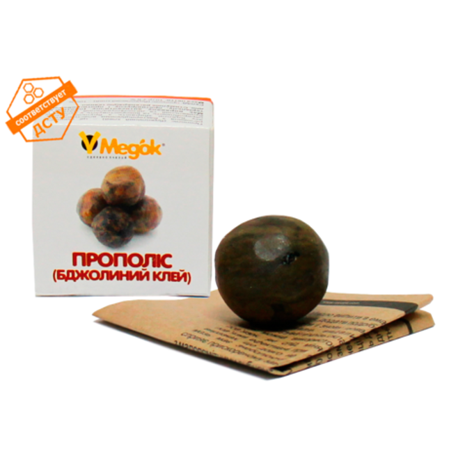 Propolis resin with Megok packaging on a white background