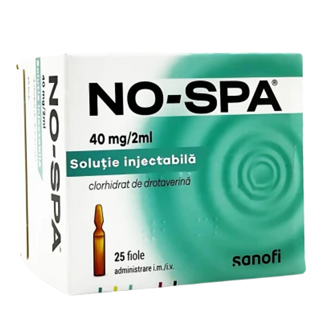 NO-SPA injectable solution packaging with Sanofi branding