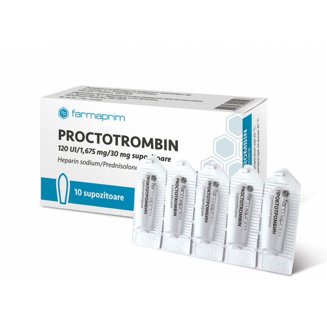 Box of Proctotrombin suppositories with visible branding on a white background