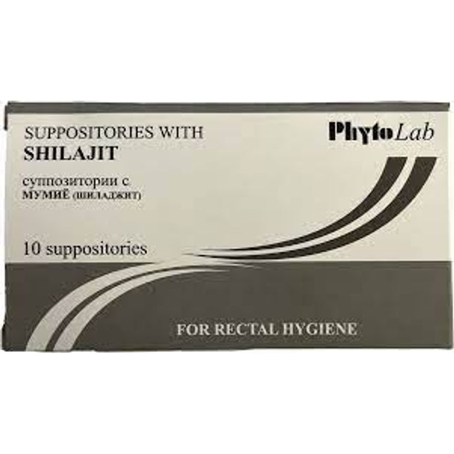 Box of PhytoLab suppositories with Shilajit on a white background