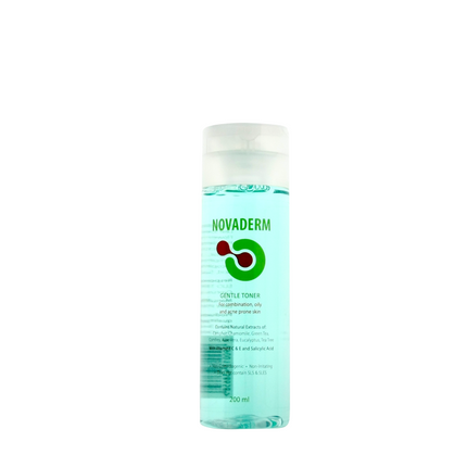 Novaderm bottle of gentle toner on a white background