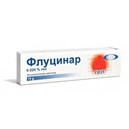 Flucinar gel packaging with Russian text on a white background
