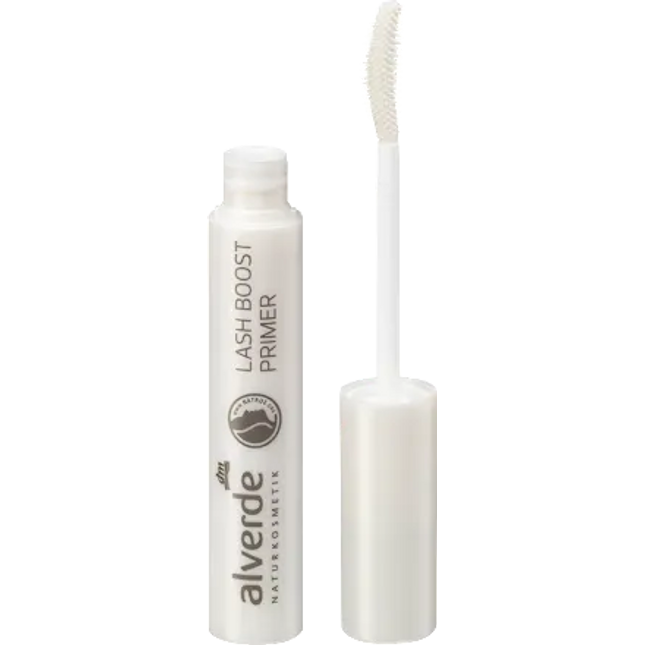 Alverde Lash Boost Primer with applicator on a white background