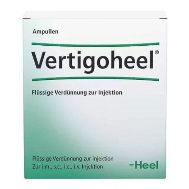 Box of Vertigoheel medication with green and white design