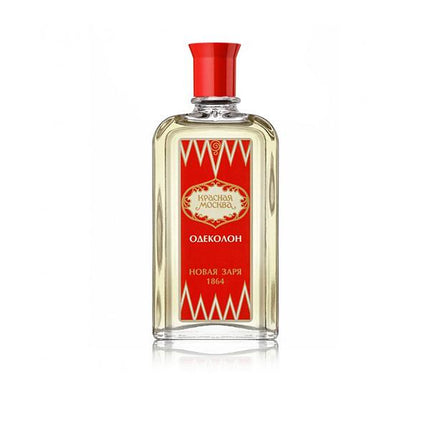 Bottle of Red Square Moskva cologne with red cap on a white background