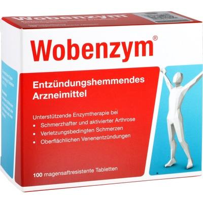 Wobenzym packaging with red and blue design and text.