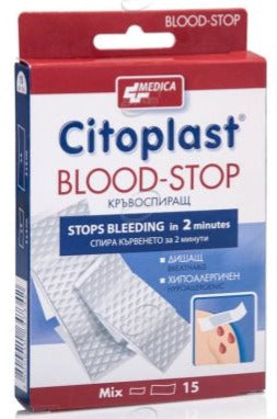 Citoplast Blood-Stop packaging with red and white design