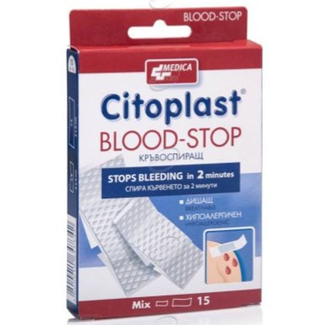 Citoplast Blood-Stop packaging with red and white design