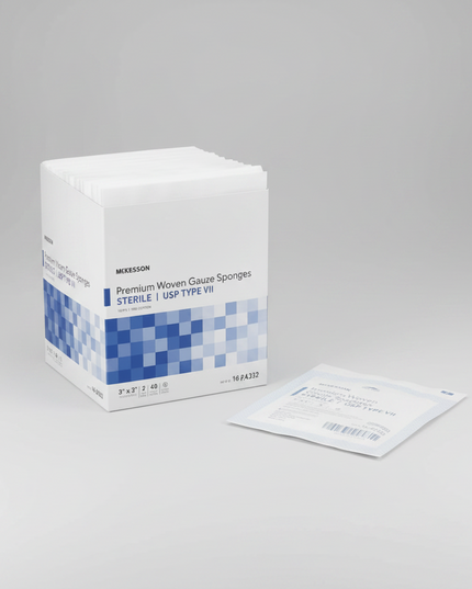 Premium Sterile Woven Gauze Sponges USP Type VII are highly absorbent medical dressings designed for wound cleansing, dressing, packing, and general first aid applications. Made from 100% woven cotton, these sterile gauze sponges provide excellent absorbency and softness while helping protect wounds and promote a clean healing environment. Individually wrapped for sterility, they are ideal for hospitals, clinics, first aid kits, and home wound care.