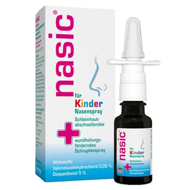 Nasic children's nasal spray with packaging on a white background